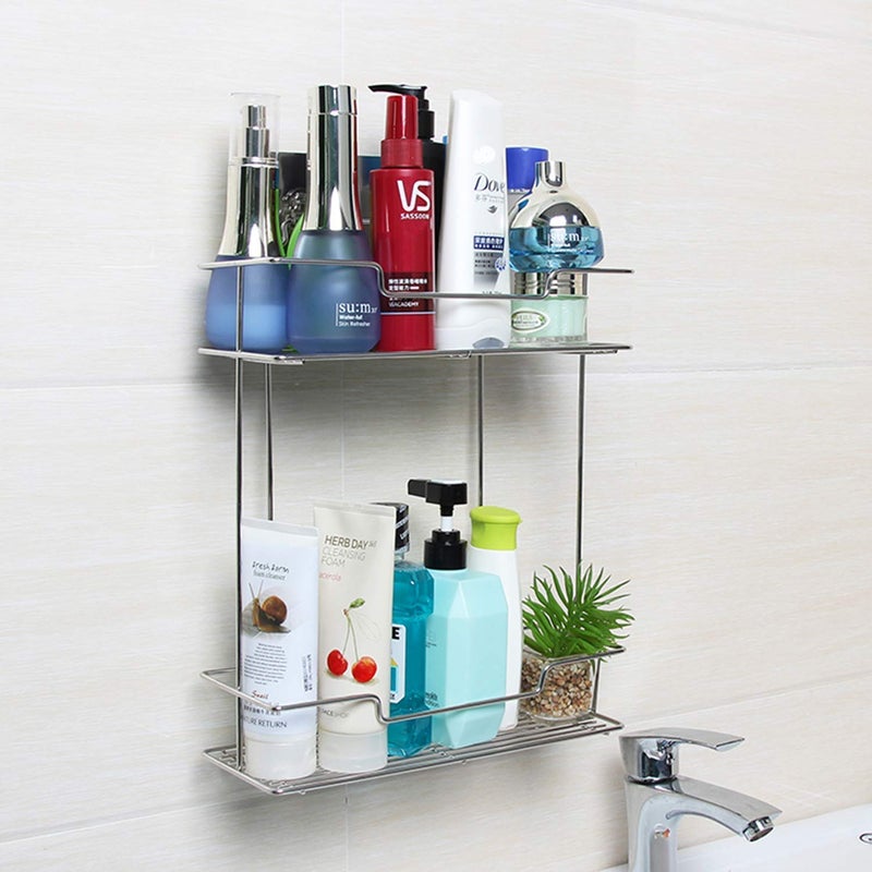 Divik Divik 2 Layer Bathroom Shower Shelf Soap Shampoo Rack Bathroom Shelves Space Saving Rustproof Extra Strong Perfume Shampoo Bottle Rack Lifetime Stainless Steel - Image 4