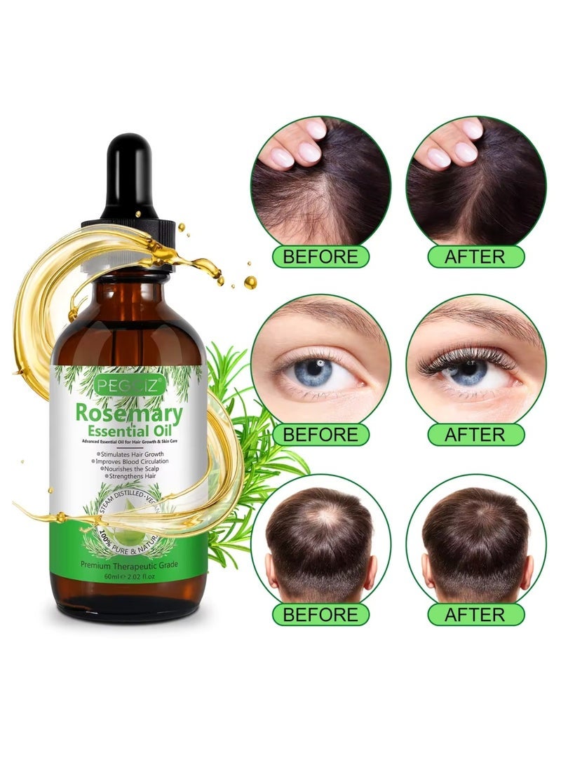 Pegciz 60 ml Rosemary Essential Oil for Hair Growth Pure Organic Rosemary Oil for Dry Damaged Hair and Growth Hair Scalp Oil Pure and Natural Premium Quality Oil Hair Loss Treatment Oil for Men and Women - Image 2