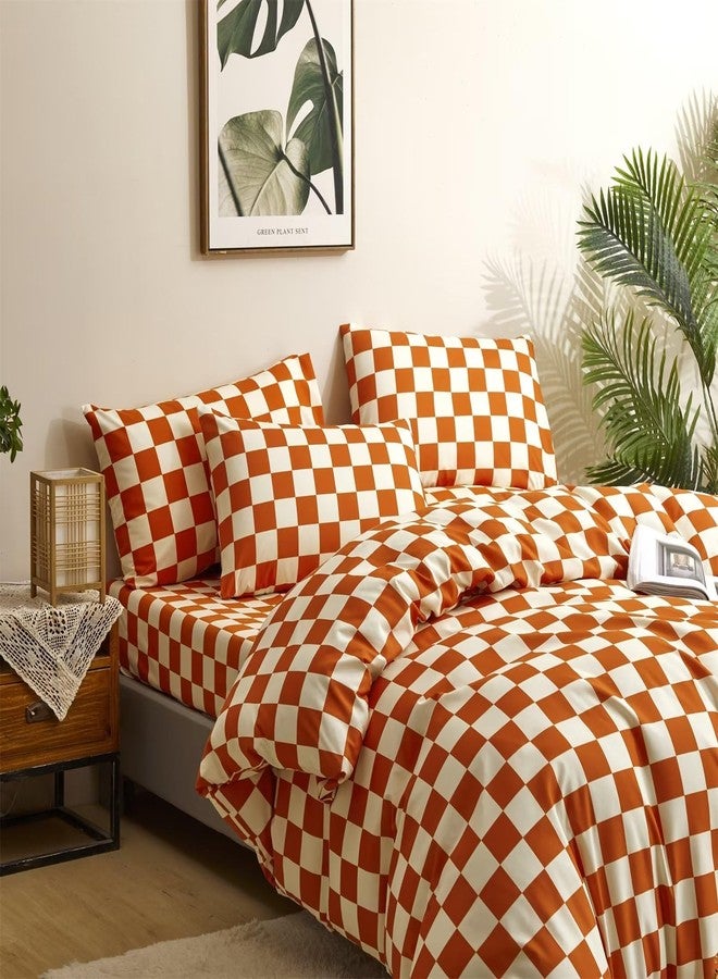 Houseri Burnt Orange Plaid Comforter Set California King Size - Image 3