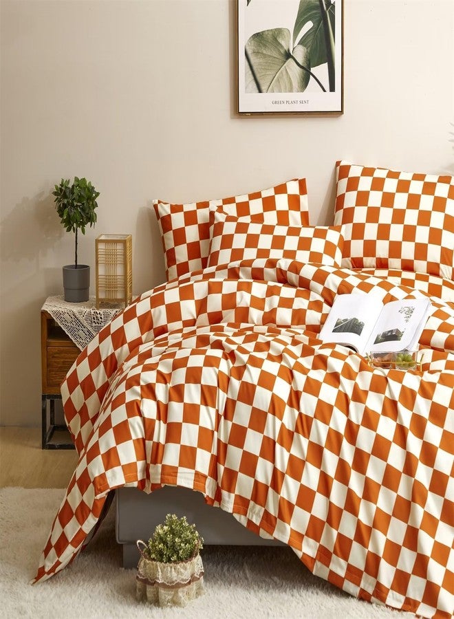Houseri Burnt Orange Plaid Comforter Set California King Size - Image 2