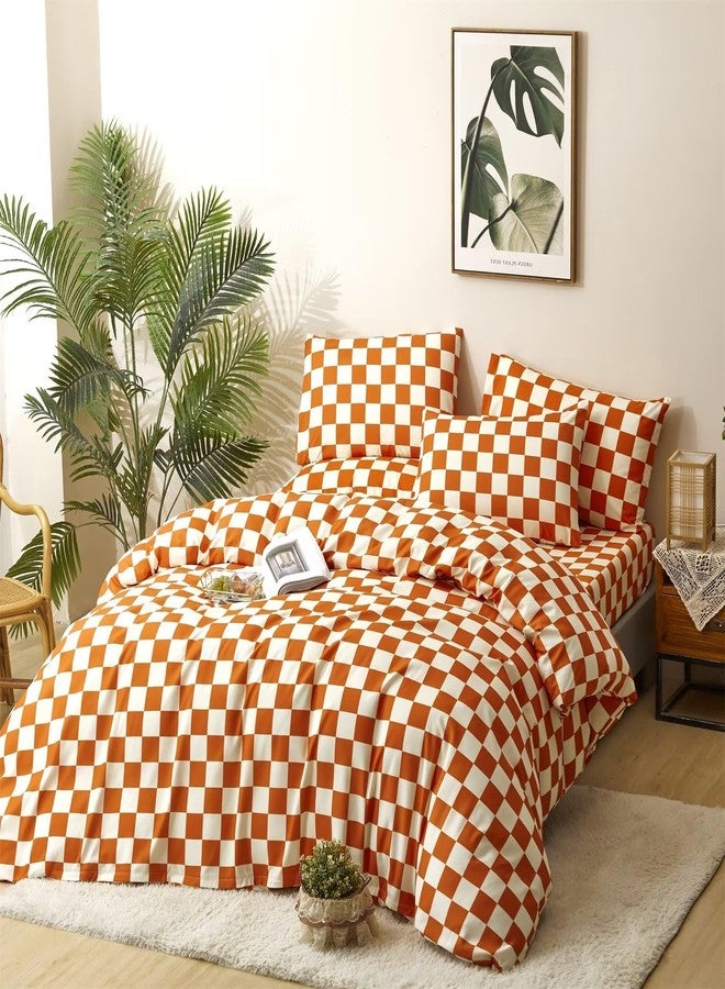 Houseri Burnt Orange Plaid Comforter Set California King Size - Image 4