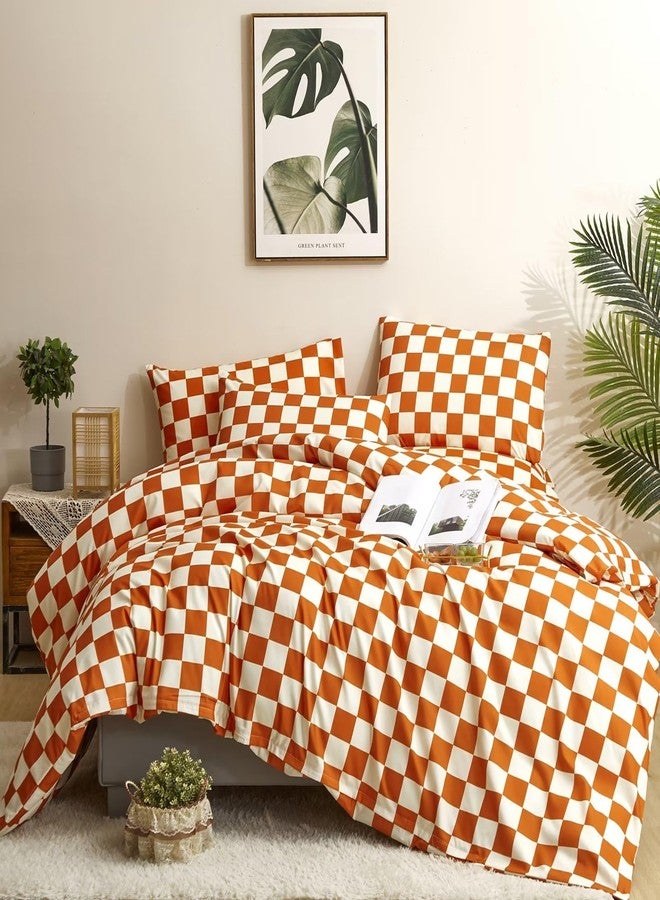 Houseri Burnt Orange Plaid Comforter Set California King Size - Image 1
