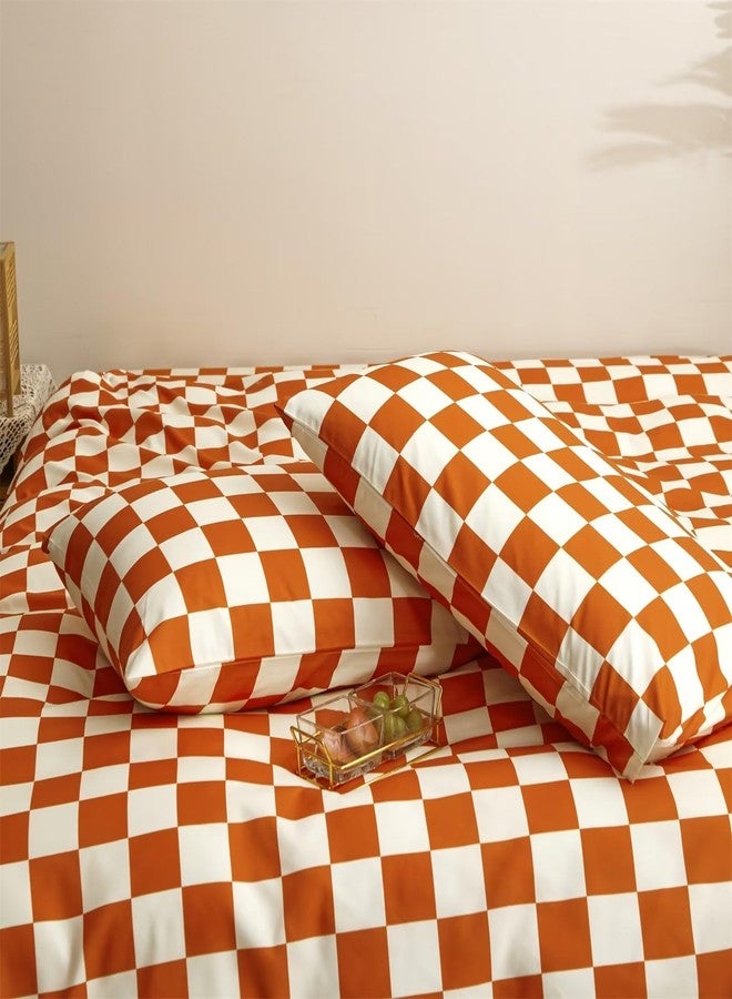 Houseri Burnt Orange Plaid Comforter Set California King Size - Image 5