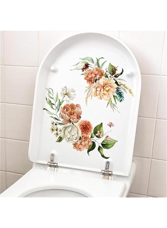 Toilet Sticker Self-Adhesive Waterproof Bathroom Toilet Seat Lid Cover Decals Stickers Floral Sticker for Home Bathroom Decor Toilet Lid and Tank Covers, Toilet Lid Decals, Toilet Accessories - Image 4