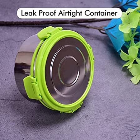 QUALIZA 4 Side Clip Lock Lid for Office School UseStainless Steel Tiffin Lunch Box ContainerDabba 400 MLGreen - Image 5