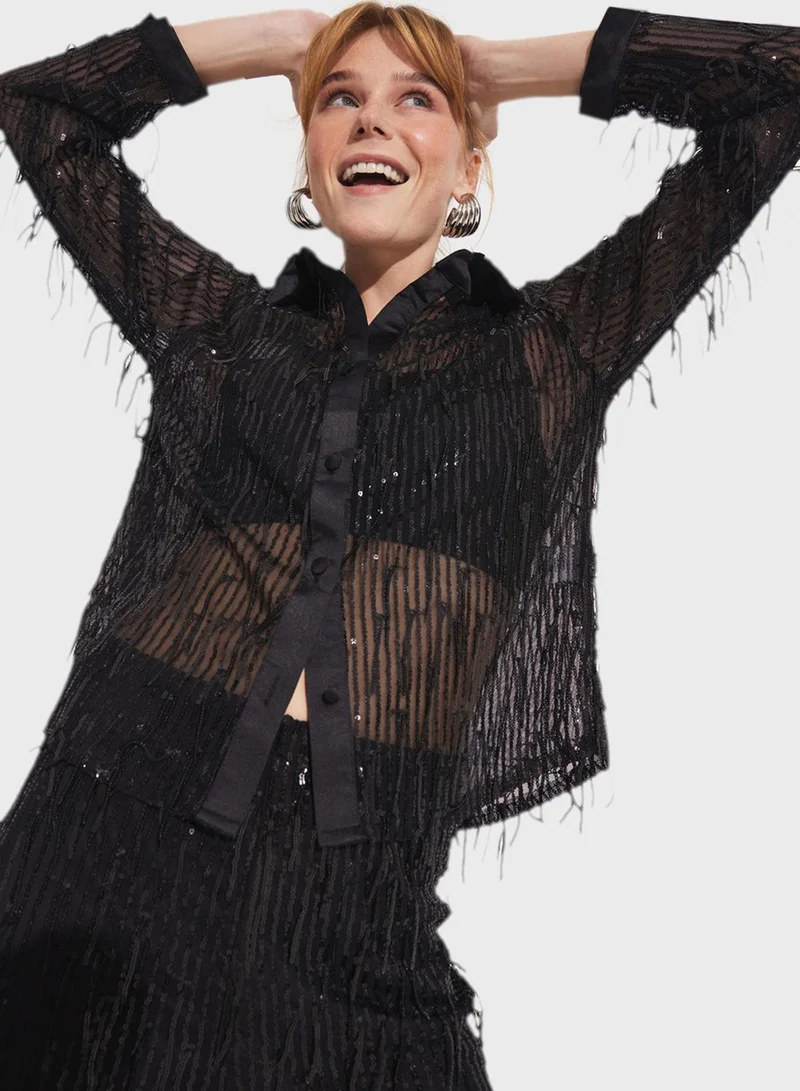 JUNE Fringe Sequin Shirt & Pants Set