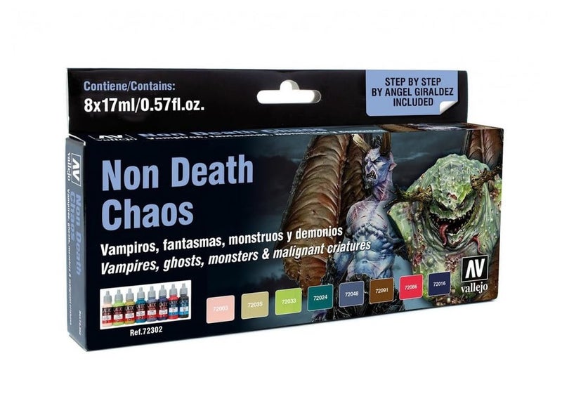 Vallejo مجموعة ألوان الألعاب من فاليخو - فوضى غير ميتة، أسود/بنفسجي/أحمر/فضي/أبيض/أصفر، 17 مل (عبوة من 8) - Image 1