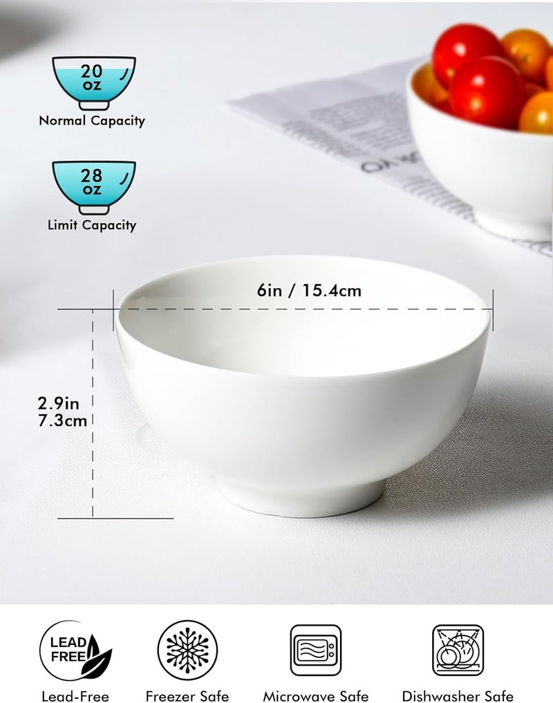 AISBUGUR 28 OZ Soup Bowls6Inch Ceramic White Bowls Set of 4 for KitchenCereal Bowls for Soup Cereal Oatmeal Fruit RiceBowls Set for Dishwasher  Microwave Safe - Image 5
