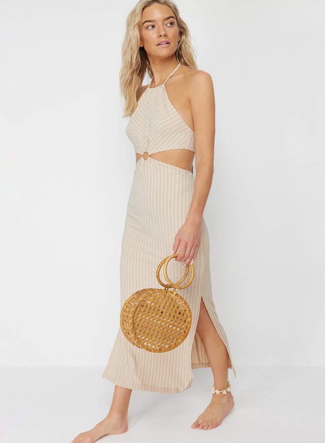 trendyol Beige Maxi Knitted Textured Accessory Beach Dress - Image 1