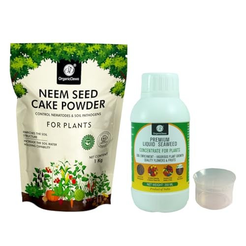 OrganicDews Enriched Neem Seed Cake Powder 1 Kg + Liquid Seaweed Fertilizer 250 ml Bio Stimulant - Plant Growth Enhancer, Soil Conditioner, Increases Soil Fertility for Indoor & Outdoor Plants - Image 1