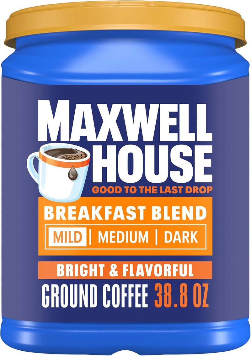 Maxwell House Breakfast Blend Mild Roast Ground Coffee, 38.8 oz Canister - Image 1