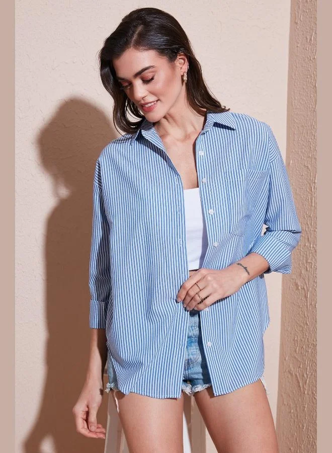 Lela Lela Regular Fit Long Sleeve Pocket Striped Shirt Women's SHIRT 6772895