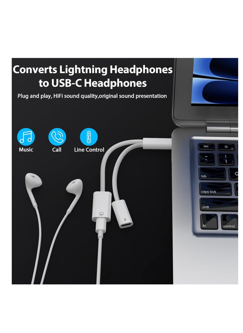 Generic - 2IN1 USB C to Lightning Headphone Audio Adapter with 60W Charge for iPhone 15 Pro Max,Male USBC to Female Lightning Earphone Converter with USB C Fast Charge Splitter for iPad 10,Not for DataandOTG - Image 1