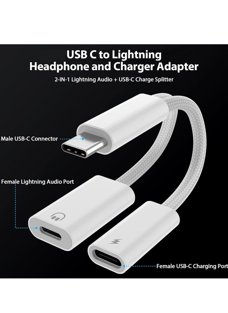 Generic - 2IN1 USB C to Lightning Headphone Audio Adapter with 60W Charge for iPhone 15 Pro Max,Male USBC to Female Lightning Earphone Converter with USB C Fast Charge Splitter for iPad 10,Not for DataandOTG - Image 1