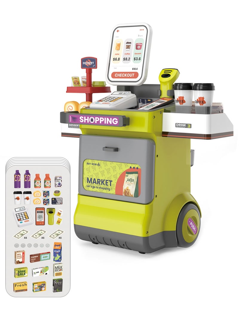 Interactive Kids Shopping Cart Toy Set – Pretend Play Supermarket with Scanner, Register, Groceries, Money & Sound Effects – Educational Toy  - Image 1