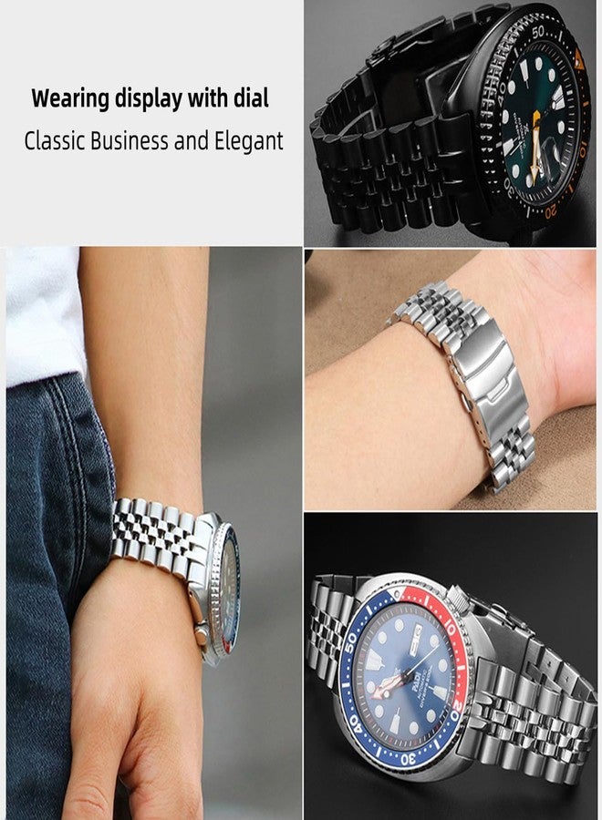 Danxancy Stainless Steel Watch Band Curved Ends Tapered 24mm Flexible Metal Watch Strap Smartwatch Bracelet Deployment Double FlipLock Buckle Silver Black - Image 5