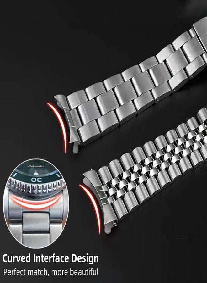 Danxancy Stainless Steel Watch Band Curved Ends Tapered 24mm Flexible Metal Watch Strap Smartwatch Bracelet Deployment Double FlipLock Buckle Silver Black - Image 3