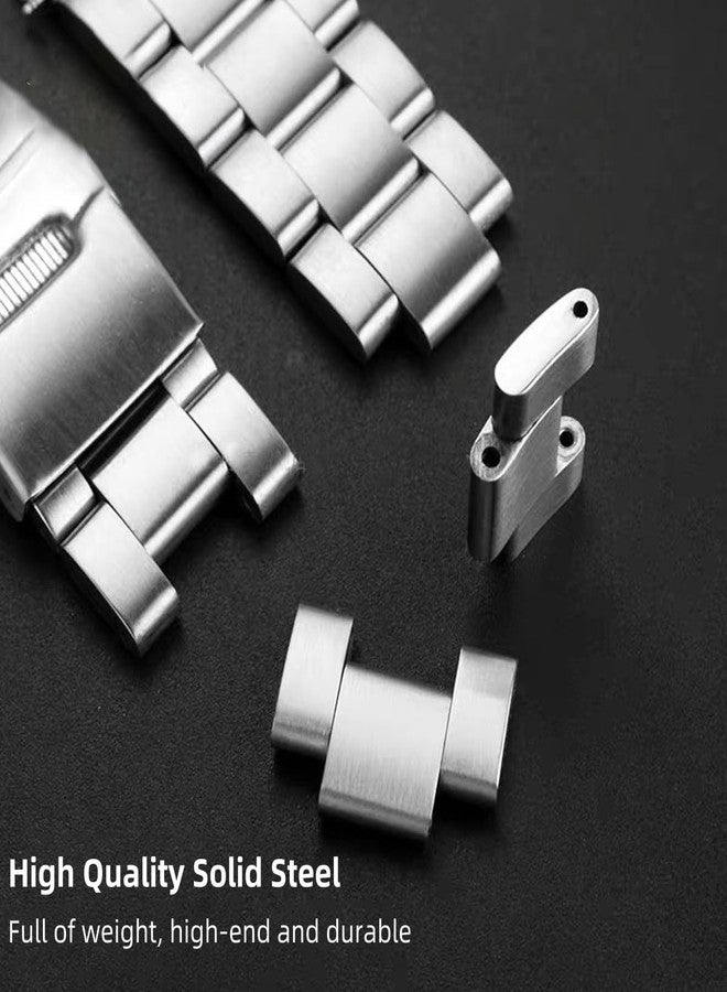 Danxancy Stainless Steel Watch Band Curved Ends Tapered 24mm Flexible Metal Watch Strap Smartwatch Bracelet Deployment Double FlipLock Buckle Silver Black - Image 4