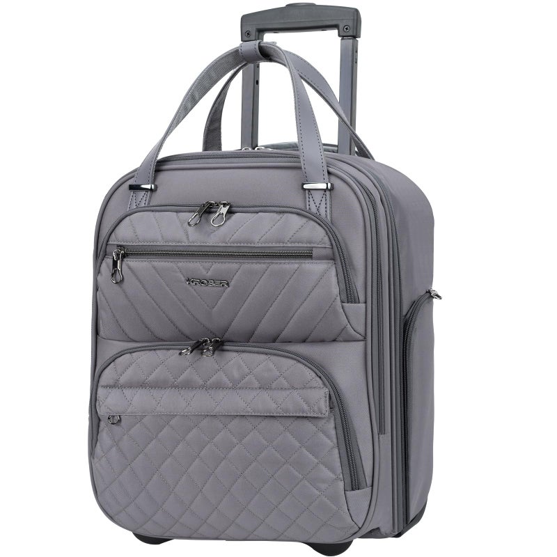 KROSER Carry On Underseat Multi-functional, 16-inch Underseater Lightweight Overnight Suitcase for Men Women, Grey - Image 1