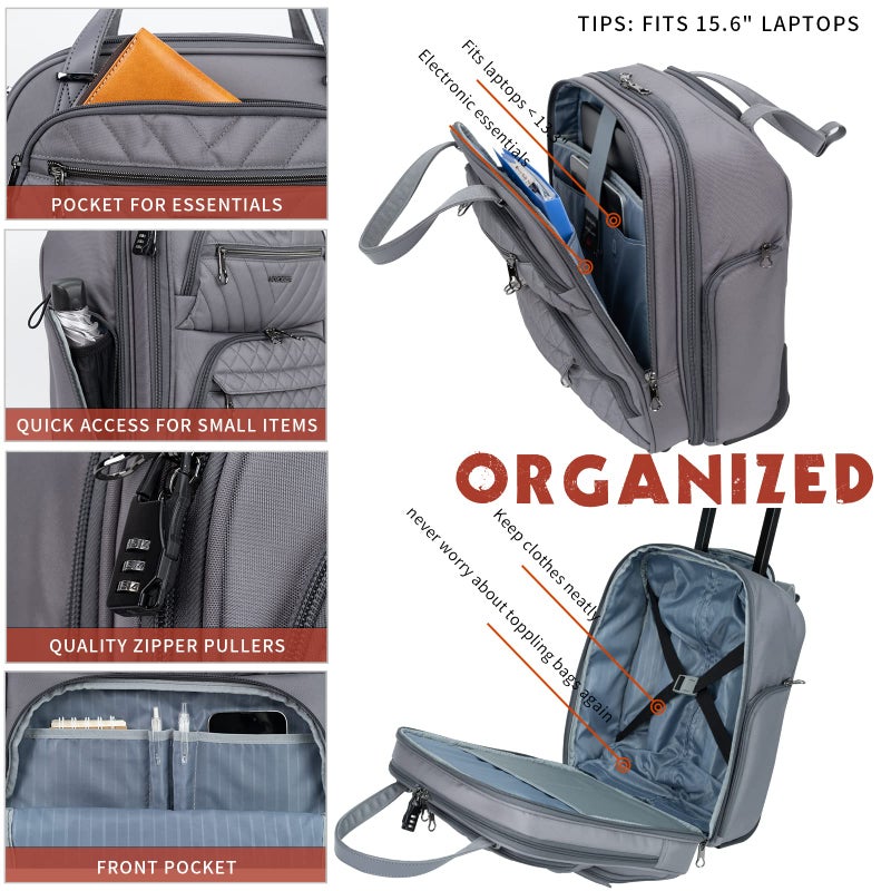 KROSER Carry On Underseat Multi-functional, 16-inch Underseater Lightweight Overnight Suitcase for Men Women, Grey - Image 4