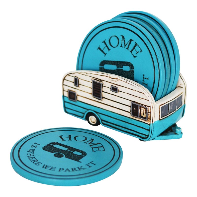 Pine Ridge Campers Home Coaster Set - Home is Where We Park It - Set of 5 Soft Absorbent Coaster - Home RV Truck Round Drinking Coasters - Large Glass Coasters - Table Top Protection 