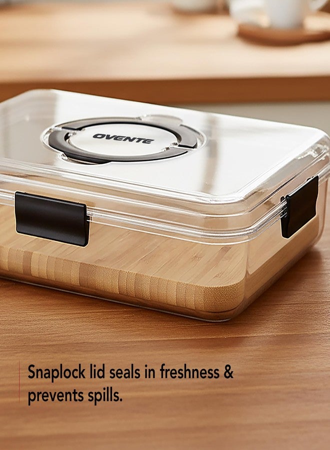 OVENTE Charcuterie Board with Clear Locking Lid and Black Handles, 16.5" x 12.6" Bamboo Food Serving Tray, Portable Cheese Cutting Board for Entertaining or Picnic, House Warming Gifts, Brown B011713B - Image 3