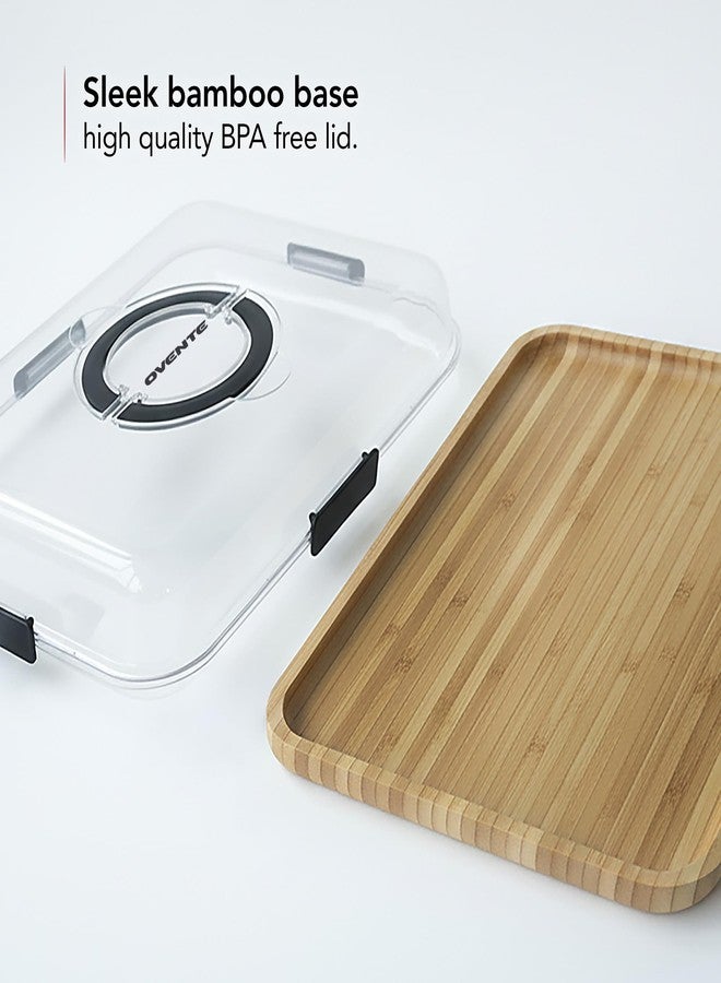 OVENTE Charcuterie Board with Clear Locking Lid and Black Handles, 16.5" x 12.6" Bamboo Food Serving Tray, Portable Cheese Cutting Board for Entertaining or Picnic, House Warming Gifts, Brown B011713B - Image 4