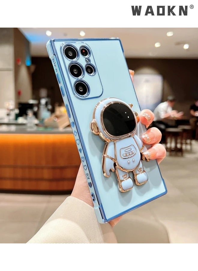 WAOKN Phone Case for Samsung Galaxy S23 Ultra 6.8" 6D Electroplating Astronaut Phone Case Hidden Stand Protective Cover Astronaut Folding Bracket Phone Case with Camera Protector(blue)  - Image 1