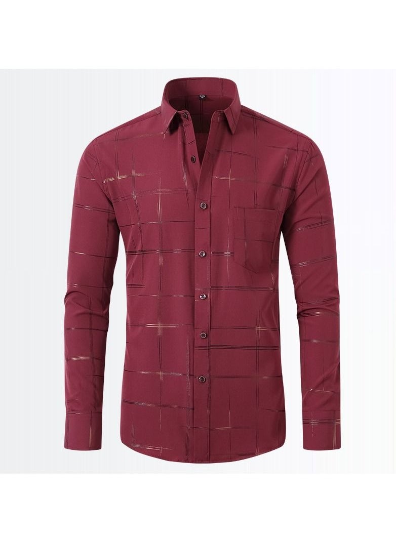 Loquat - Men's Stretch Shirt With Gold Stamping And Non Ironing Shirt Red - Image 1
