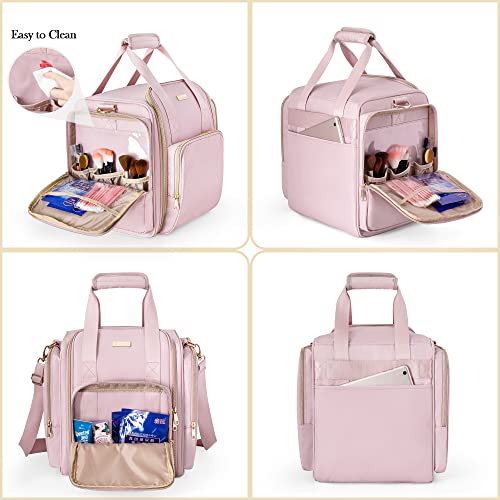 Prokva Travel Makeup Bag with 5 Removable Cases, Large Cosmetic Case Make up Organizer with Strap and Multiple Storage Pockets, Pink (Patented Design) - Image 3
