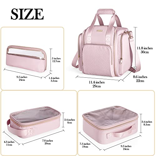 Prokva Travel Makeup Bag with 5 Removable Cases, Large Cosmetic Case Make up Organizer with Strap and Multiple Storage Pockets, Pink (Patented Design) - Image 5