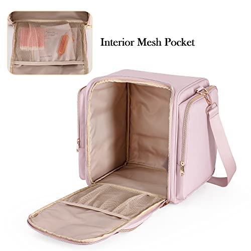 Prokva Travel Makeup Bag with 5 Removable Cases, Large Cosmetic Case Make up Organizer with Strap and Multiple Storage Pockets, Pink (Patented Design) - Image 4