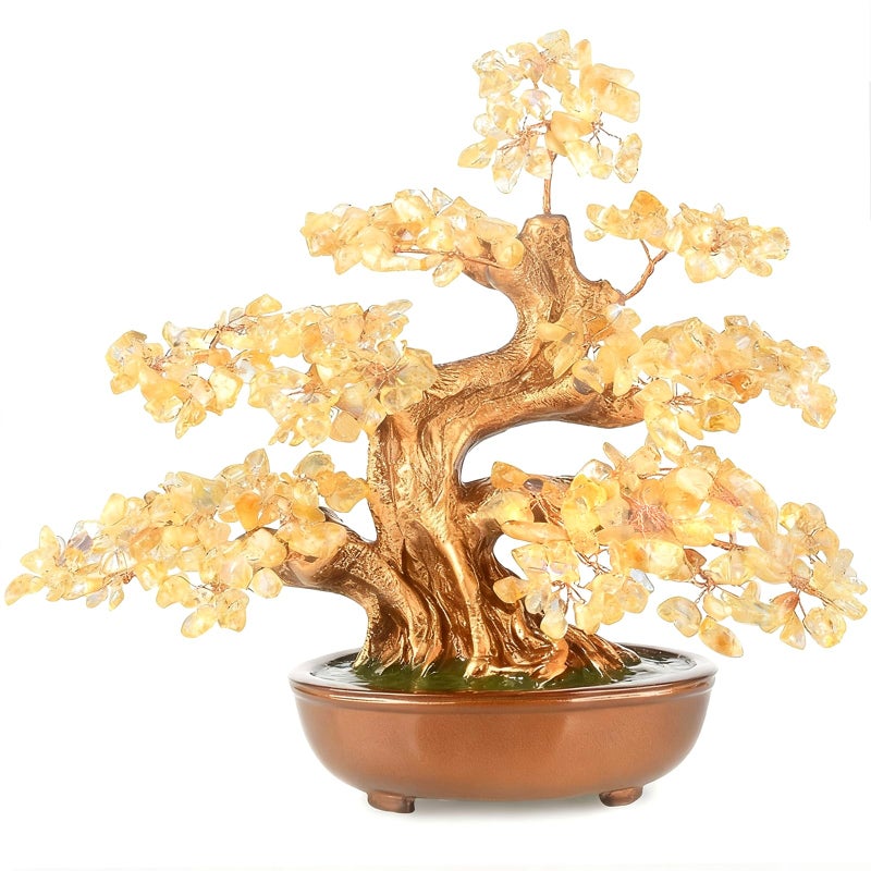 MASGEMES Citrine Chakra Tree Bonsai â€“ Handmade Crystal Tree of Life with Natural Gemstones(360 Large Beads),Healing Crystal Office Decor for Good Luck & Positive Energy 8" - Image 1
