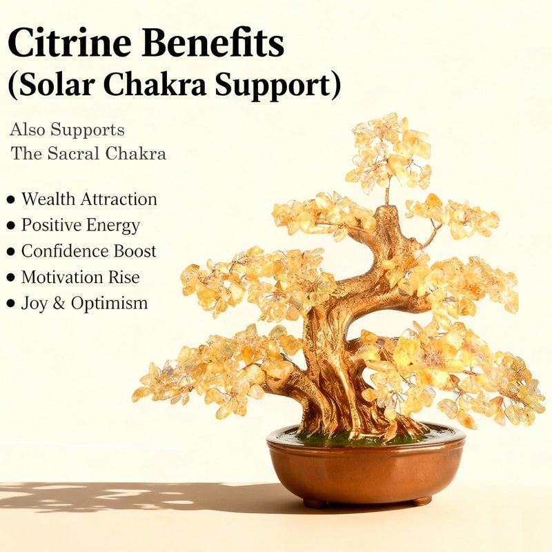 MASGEMES Citrine Chakra Tree Bonsai â€“ Handmade Crystal Tree of Life with Natural Gemstones(360 Large Beads),Healing Crystal Office Decor for Good Luck & Positive Energy 8" - Image 3