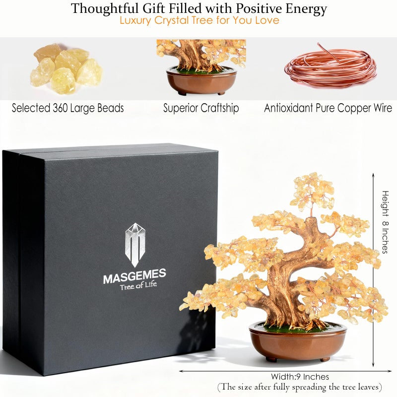 MASGEMES Citrine Chakra Tree Bonsai â€“ Handmade Crystal Tree of Life with Natural Gemstones(360 Large Beads),Healing Crystal Office Decor for Good Luck & Positive Energy 8" - Image 2