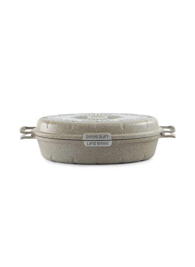 Life Smile - Double Fish Frying Pan With lid, Multi Layer Non-Stick Granite Coating , 100% PFOA FREE, Oven Safe - Image 1
