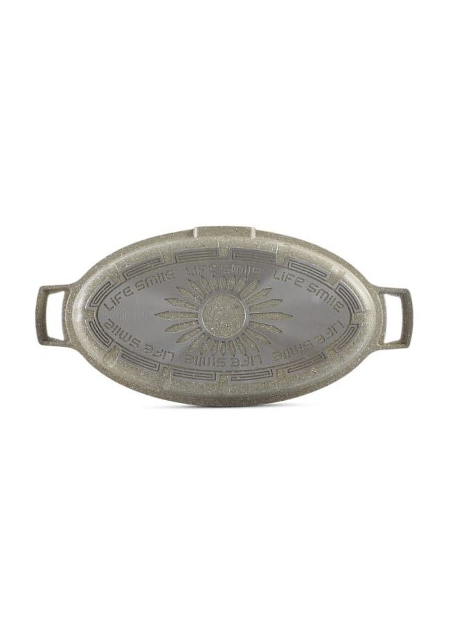 Life Smile - Double Fish Frying Pan With lid, Multi Layer Non-Stick Granite Coating , 100% PFOA FREE, Oven Safe - Image 1