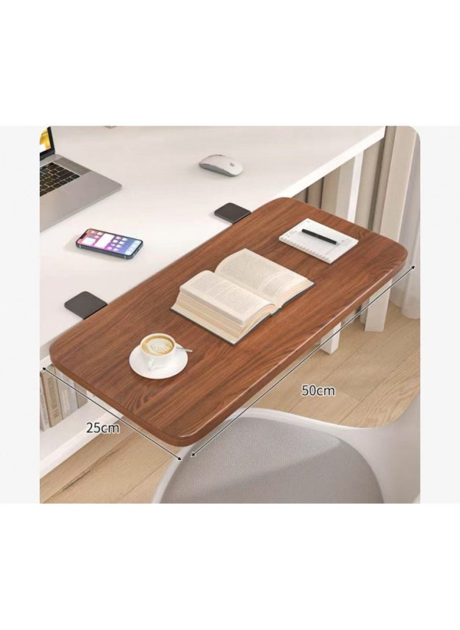 Desktop Extension Hand Support Computer Desk Desk Side Table Board Bracket Keyboard Dormitory Station Board Widened Folding Extension-Pattern:Black Bracket + Teak Color 50*25*1.2  - Image 1