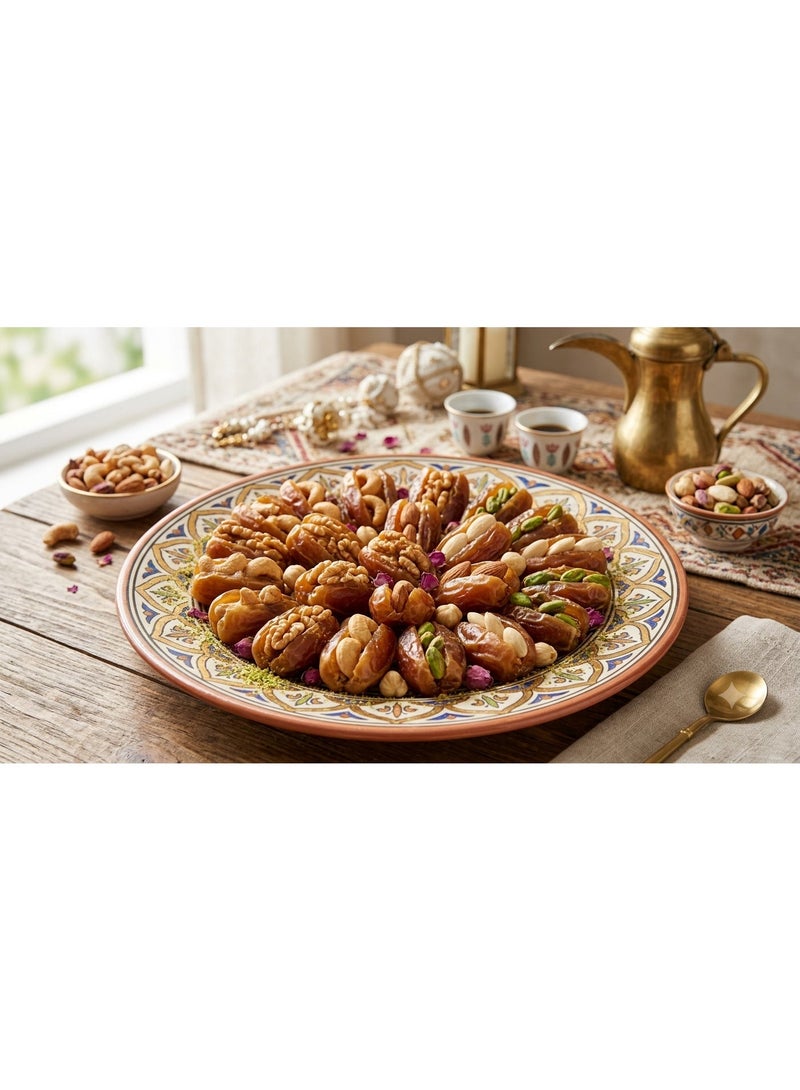 Qassim Sukkari Dates with Nuts 900g – Premium Saudi Dates Stuffed with Mixed Nuts – Pistachios, Almonds, Cashews, and Walnuts – Perfect for Hospitality, Gifts, and Special Occasions – Imported from Saudi Arabia - Image 1