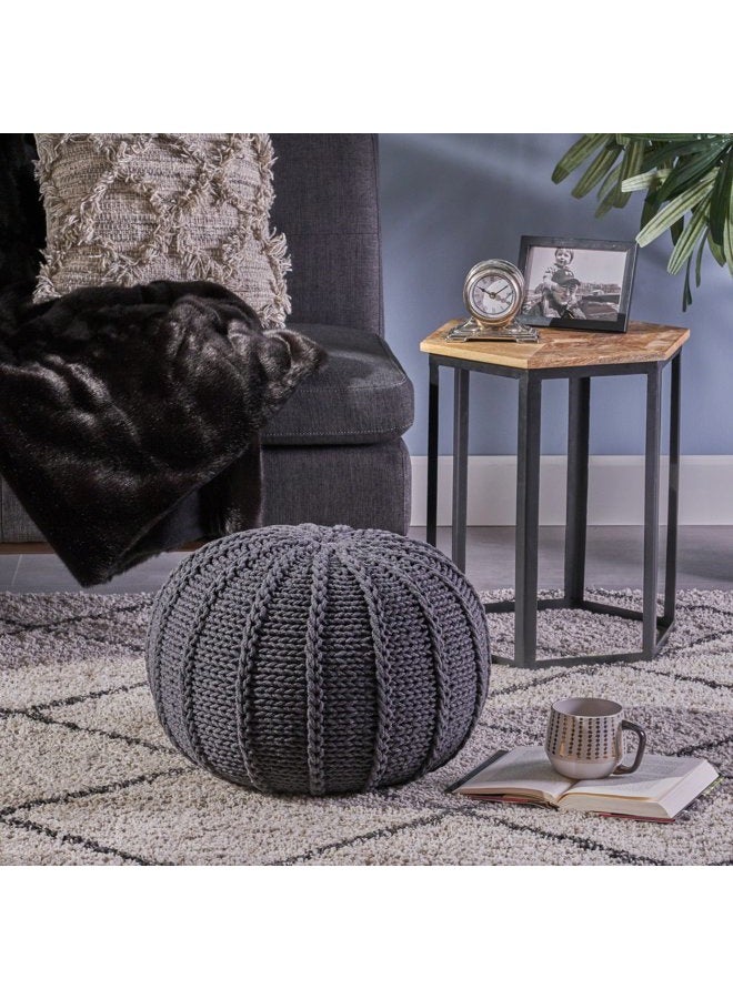 Christopher Knight Home Agatha Knitted Cotton Pouf, Dark Grey - Image 2