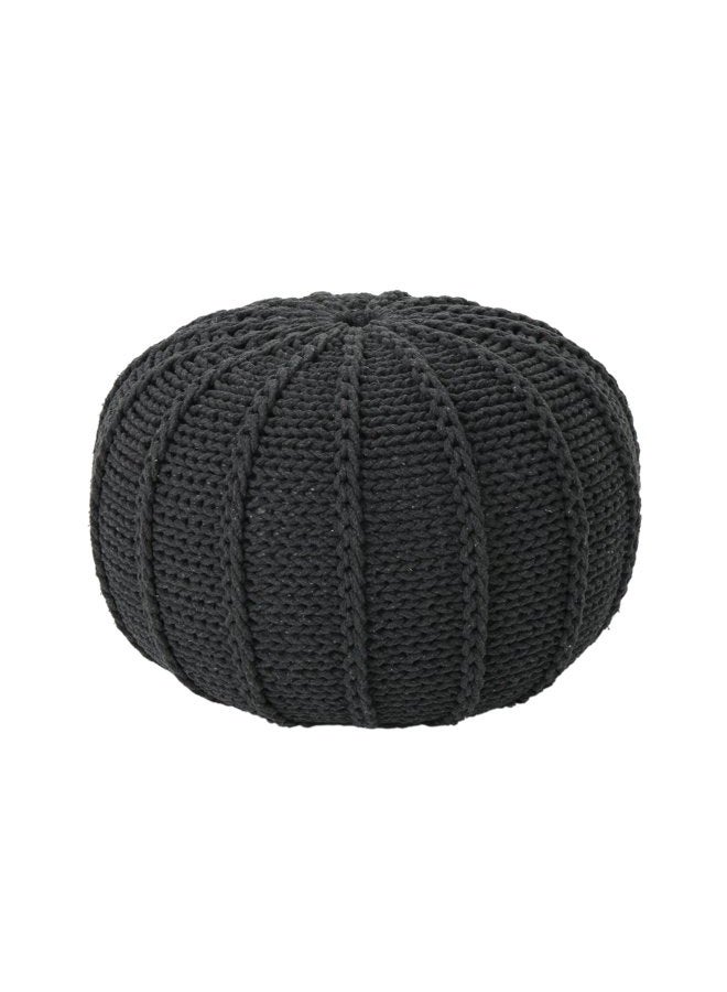 Christopher Knight Home Agatha Knitted Cotton Pouf, Dark Grey - Image 1