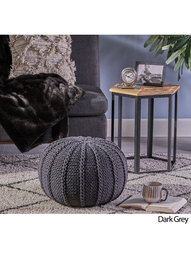Christopher Knight Home Agatha Knitted Cotton Pouf, Dark Grey - Image 3