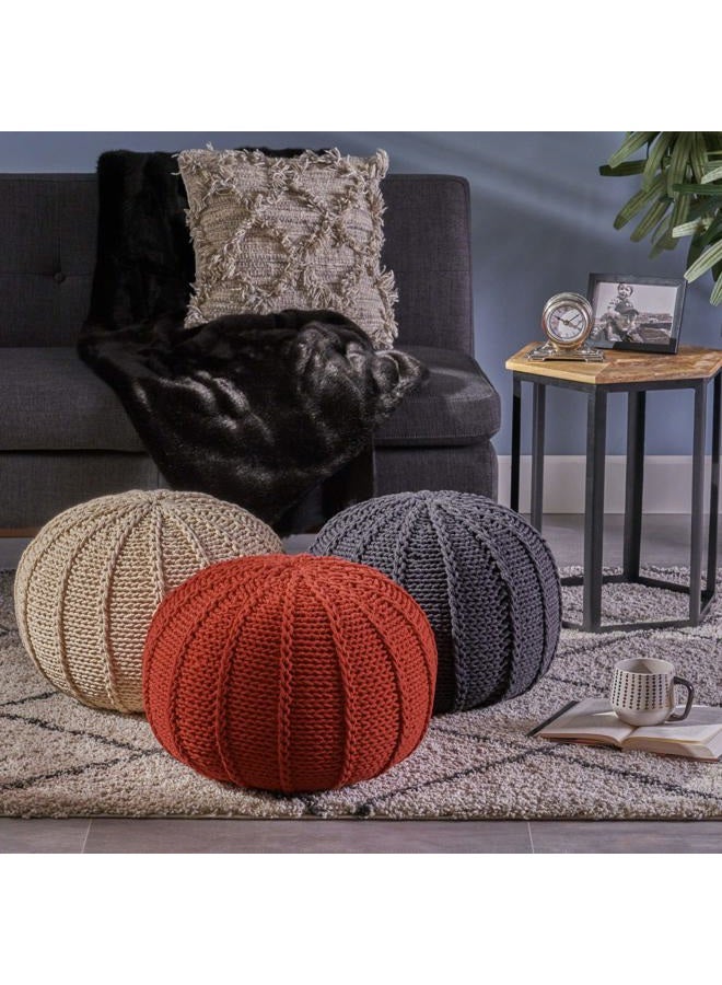 Christopher Knight Home Agatha Knitted Cotton Pouf, Dark Grey - Image 4