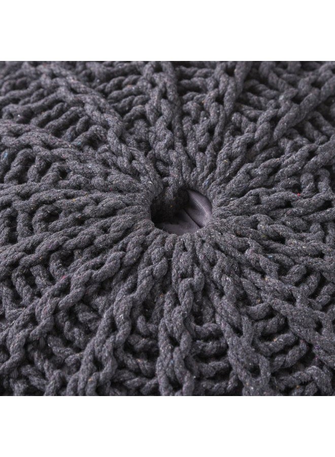 Christopher Knight Home Agatha Knitted Cotton Pouf, Dark Grey - Image 5
