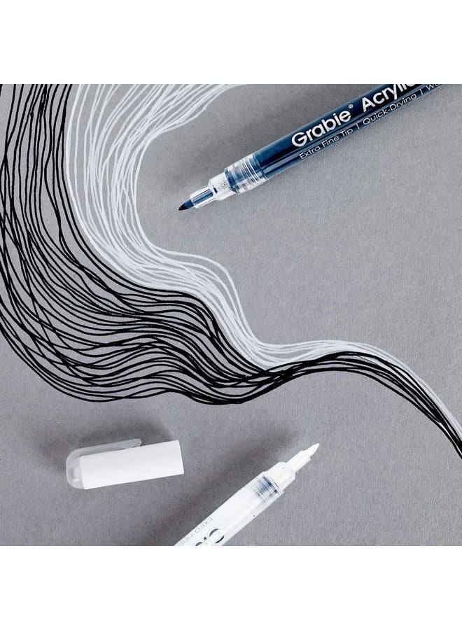 Grabie مجموعةMarkers طلاء أكريليك ذات طرف رفيع باللونين الأسود والأبيض، 6 قطع، أقلام طلاء أكريليك بقطر 0.7 مم للتفاصيل الدقيقة والإبرازات على الرسومات، رسم الصخور، الزجاج، القماش، الخشب، أقلام إبراز بيضاء - Image 4