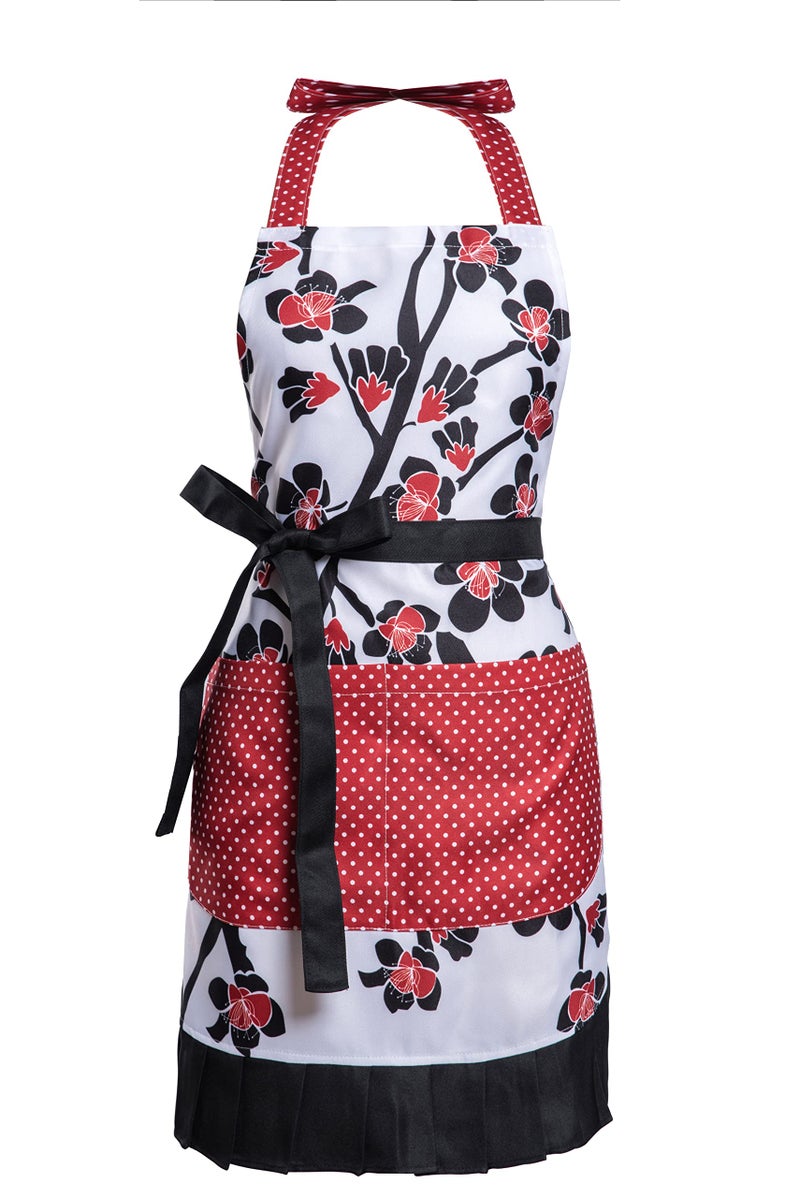 Alex Virtue Lovely Flower Pattern Retro Aprons With Large Pockets for Women Girls Cooking Kitchen Bakery Mother's Gift (Plum Bloom) - Image 1