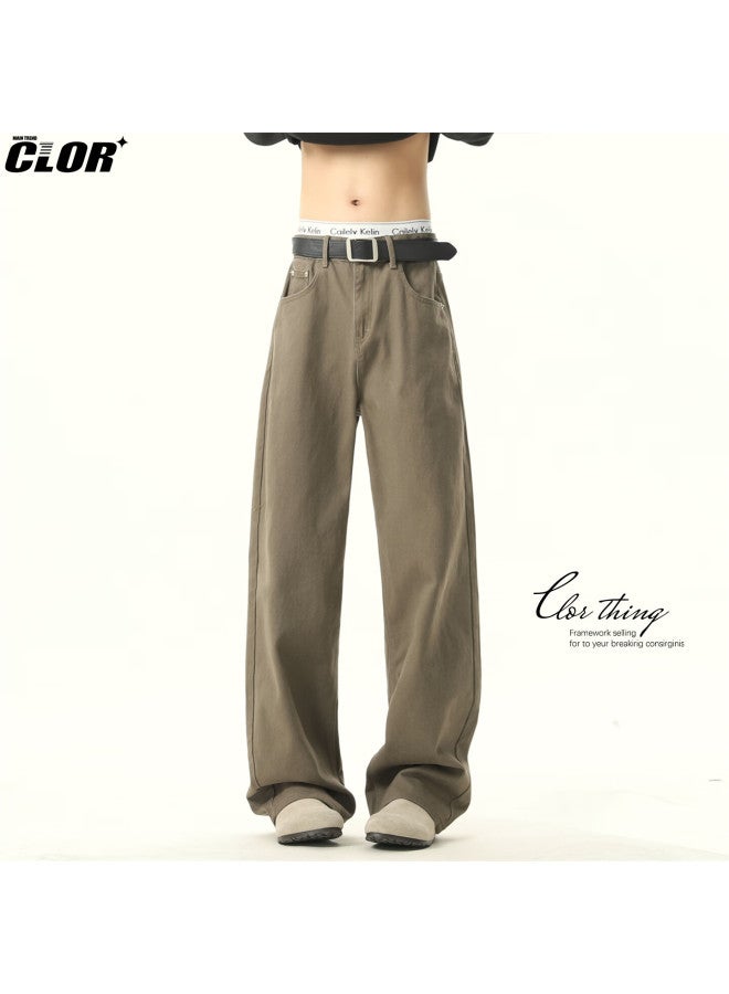 Clor Pure Cotton American Vintage Casual Pants Men Autumn Winter Cleanfit Loose Straight Micro Flare Pants Cl101 Brown XL - Image 4
