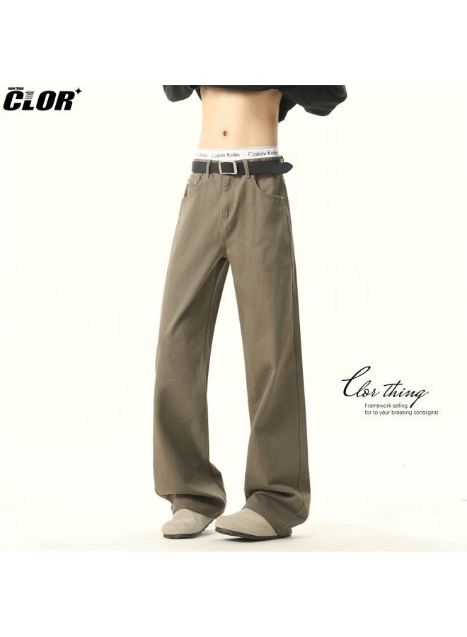 Clor Pure Cotton American Vintage Casual Pants Men Autumn Winter Cleanfit Loose Straight Micro Flare Pants Cl101 Brown XL - Image 3