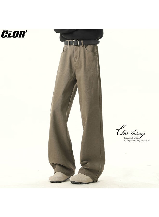 Clor Pure Cotton American Vintage Casual Pants Men Autumn Winter Cleanfit Loose Straight Micro Flare Pants Cl101 Brown XL - Image 1