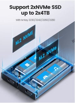 KASTWAVE Dual Bay NVMe M2 SSD Enclosure High Speed USB3.2 Gen2 10Gbps Docking Station for PCIe M Key B M Key 2230 2242 2260 2280 SSDs Tool Free Installation Supports up to 4TB  - Image 2